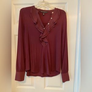 NWOT White House Black Market Burgundy Ladies blouse w/ ruffle detail